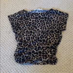 Cheetah print sheer tee top small fitted rushed sides